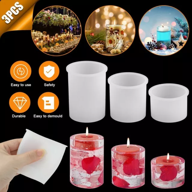 3Pcs Silicone Mold Epoxy Resin DIY Candle Holder Mould Tea Light Casting Craft