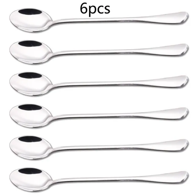 6pcs Long Handle Korean Soup Spoon Stainless Steel Round Dinner Spoons Brand New