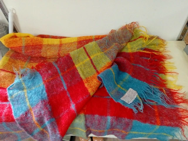 Jetée Vintage 50s En Mohair Glen Cree – Plaid Rectangulaire Fait Main Écosse