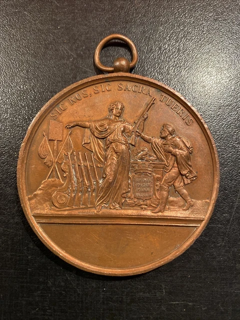 Grosse médaille ancienne rectangulaire en bronze - Collection