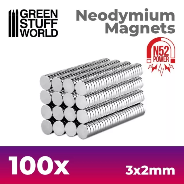 100x Imanes Neodimio - 3x2mm (N52) Hobby Modelismo Warhammer magnets iman 40k