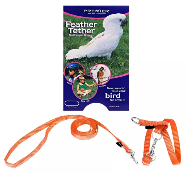 Premier Feather Tether Bird Harness and Leash MEDIUM BLAZE ORANGE -  Mini Macaws