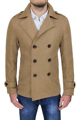 Cappotto giacca uomo Invernale beige slim fit giubbotto trench doppiopetto