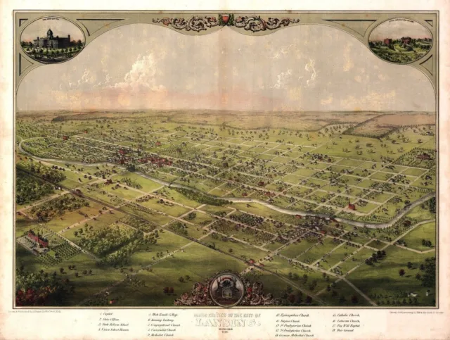 1866 LANSING old MICHIGAN map GENEALOGY atlas  poster INGHAM EATON county MI 20