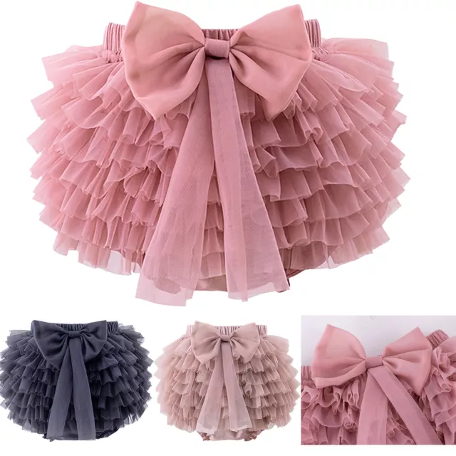 Baby Girl Bloomer Tiered Ruffle Shorts Bowknot Decor Elastic Ruffled Tutu Skirt