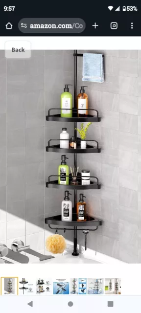 Hamitor Corner Shower Caddy Tension Pole Adjustable Stainless Steel 4-tier.