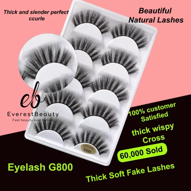 💙NEW 5 Pair 3D Mink False Eyelashes Wispy Cross Long Thick Soft Fake Eye Lashes