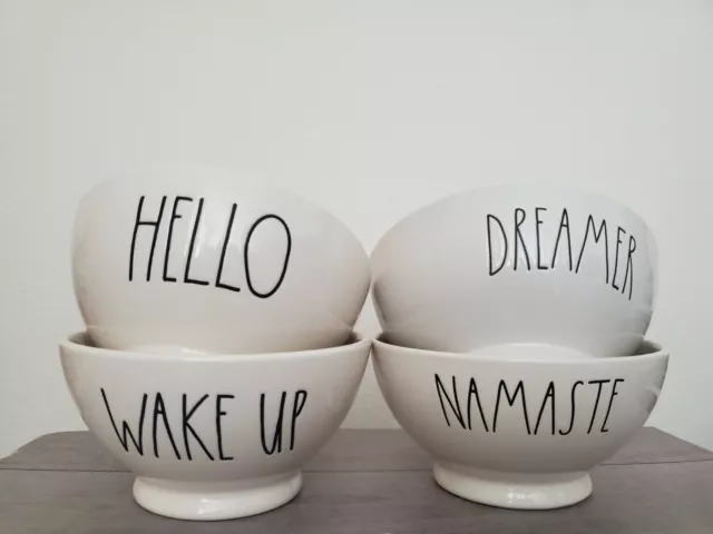 NEW Rae Dunn by Magenta HELLO WAKEUP NAMASTE DREAMER Farmhouse Cereal Soup Bowls