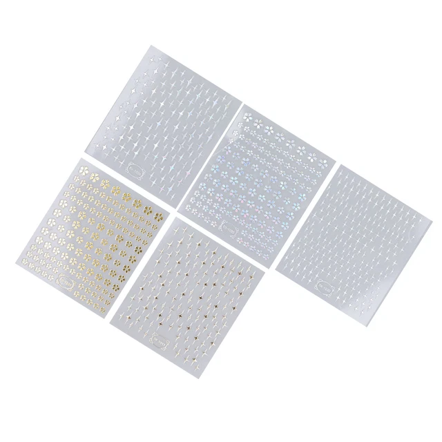 5 Sheet Nail Stickers Embossed Flowers Star Shaped Self Adhesive Decorative Esp