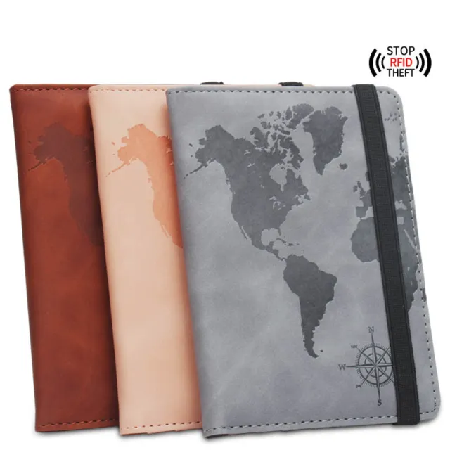 Leather Passport Card RFID Passport Holder Travel Wallet Blocking Case Cover