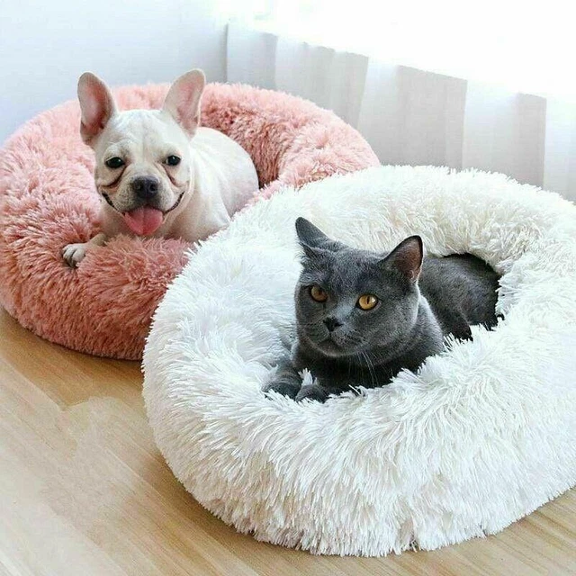 Donut Plush Bed Dog Cat Pet Calming Round Soft Warm Fluffy Kennel Sleeping Nest 11