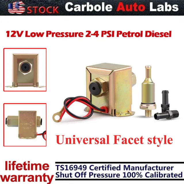 Inline Electric Fuel Pump Universal DC 12V Low Pressure 2.5-4 PSI Petrol Diesel