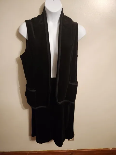 Vintage 2 Pc Miss Accent Act III Black Velvet Vest Skirt Suit 34 42 Large