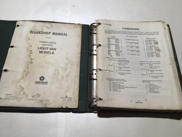 Commer, Dodge and Fargo service manual in fair condition.