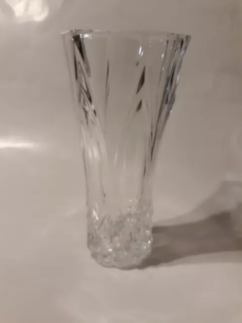 Tick Crystal Cut Glass Vase Beautiful Large Heavy Triangle Cut 9.5" Tall
