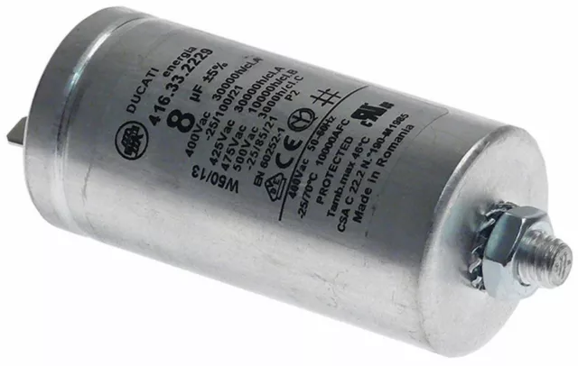 Betriebskondensator 8 µF mit Metallmantel 400-500 V Toleranz 0,05 aus Aluminium