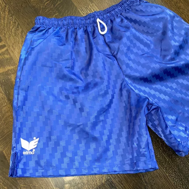 NOS Vtg 80s Soccer Shorts Mens SMALL Erima Blue Checkered Glanz Nylon Shiny NEW
