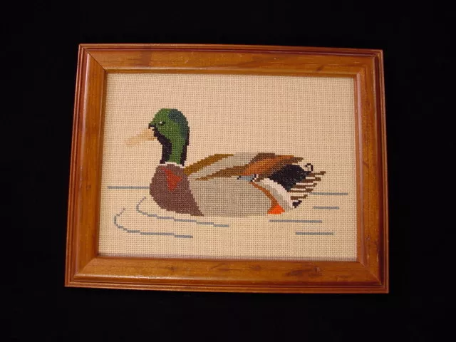 Hand Stitched Mallard Duck Needlepoint handcrafted Picture