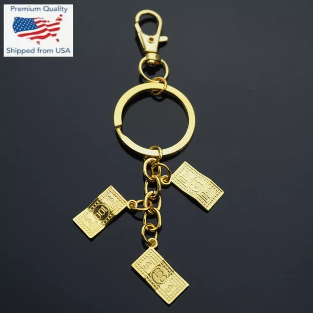Gold Bar & $100 Hundred Dollar Bills Keychain & Charms Key Chain with Clip  Gift