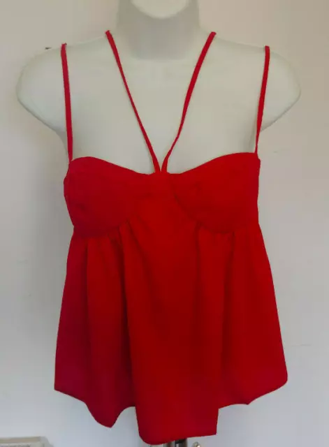 ASOS Babydoll Open Back Double Strap Scarlet Red Cami Top Size 6-14