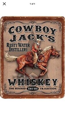 TIN SIGN "Cowboy Jacks” Whiskey Liquor Bar Mancave Rustic Booze College Games By