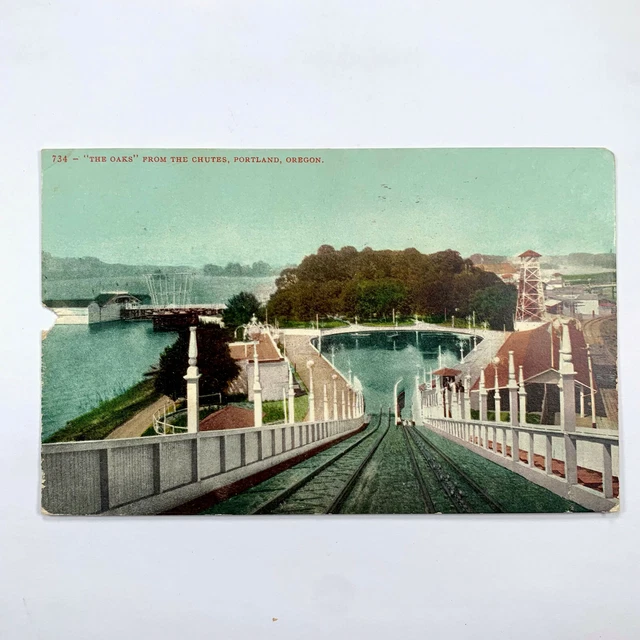 Postcard Oregon Portland OR Oaks Chutes Boat Launch Ramp 1909 Posted Divided