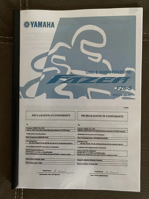 Libretto Manuale Uso E Manutenzione Yamaha Fz6 Fazer S1 2004-2007
