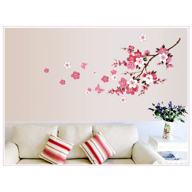 Wall Stickers & Murals CAVE ART ' Peacock - sitting on branch - pink -  cherry - flower - birds - butterfly - colorful - decorative - wallsticker '  - CA-0003 (PVC Vinyl - 130 cm X 100 cm)