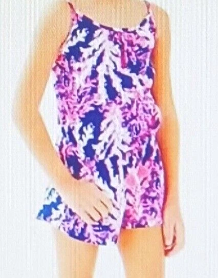 NEW Lilly Pulitzer Girls Aleene Shorts Romper Navy Ht Pink White Coral  XL 12-14