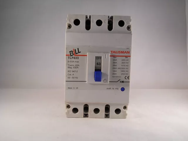 Bill MCCB 63 Amp Triple Pole 63A 3 Phase Breaker Memshield 2 MFL633 TLF633 2