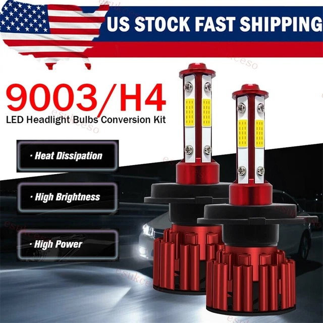 H4 9003 4 Sides LED Headlight Bulbs Conversion Kit High Low Beam 6500K 100W US