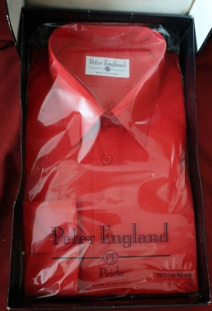Camicia da uomo vintage rossa Peter England taglia 16,5, in scatola