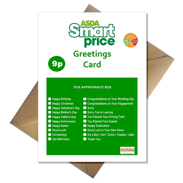 ASDA SMART PRICE Birthday Card Funny Joke Greetings for literally ANY