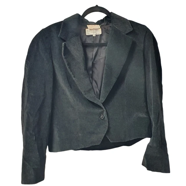 Christian Dior Paris Grey Velvet Micro Corduroy Lined Blazer Jacket Womens 14