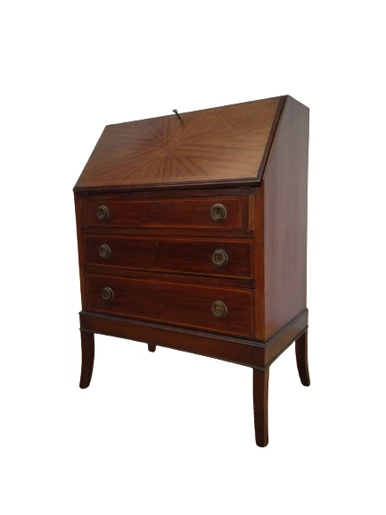 Ribaltina inglese in mogano intarsiata - piccola ribalta - secretaire - 77 cm !