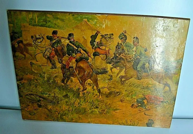 Ancien Tableau Peinture Reproduction Scene De Guerre Armee Napoleon Pas Toile
