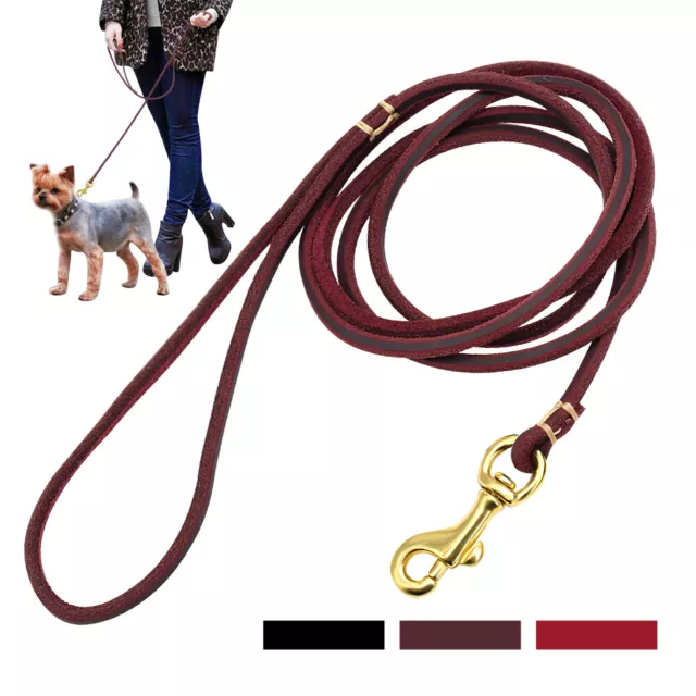 Geunine Leather Dog Leash Rope for Small Medium Dogs Red Black Brown 1.3M/1.6M