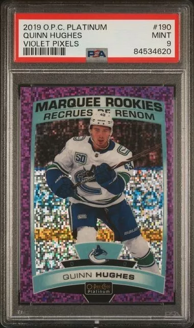 2019 O-Pee-Chee Platinum Marquee Rookies Violet Pixels Quinn Hughes /399 PSA 9