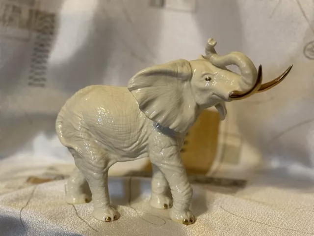 RARE Lenox Elephant Figurine Classic Ivory Porcelain African Gold Tusk Textured