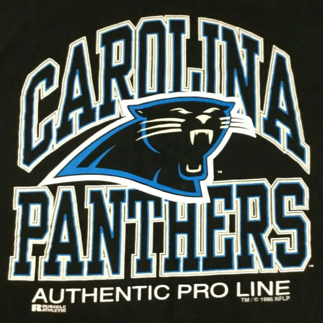 Vtg 90s Carolina Panthers T-Shirt Authentic Pro Line Spell Out Logo Football 2XL