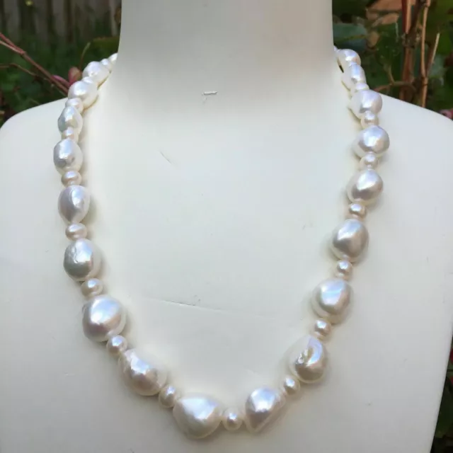 Elegant Huge 12~15mm Baroque Freshwater Pearl Necklace 45cm Natural white AAA 2