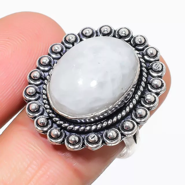 RAINBOW MOONSTONE GEMSTONE Handmade Silver Jewelry Ring Size 9 e226 $5. ...