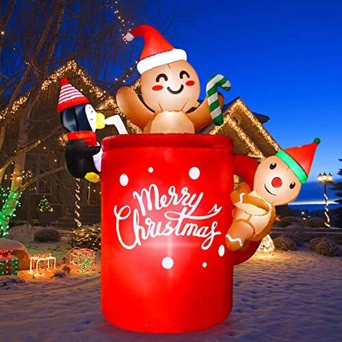 6 FT TALL Christmas Inflatables Decorations Gingerbread Man in Hot