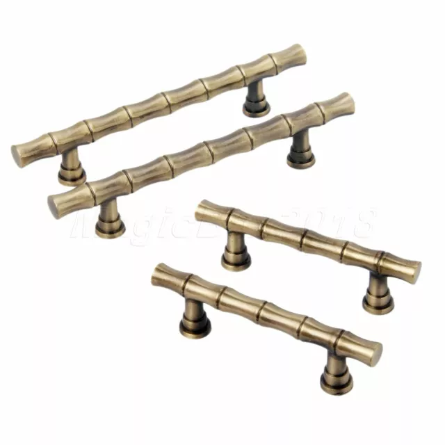 Retro Bamboo Zinc Alloy Drawer Cabinet Handles Antique Bronze Pull Knobs 64/96mm