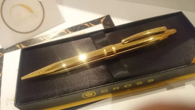24Ct Gold Plated Executive Cross Ballpoint Writing Pen Black Ink Gift Boxed 24k 3