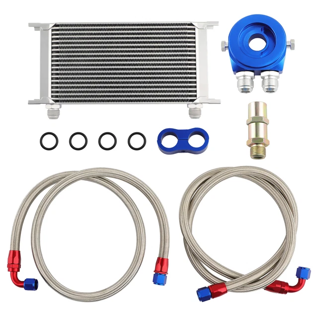 Universal 19 Row Engine Oil Cooler Kit + Sandwich Plate + AN10 Oil Lines Kit