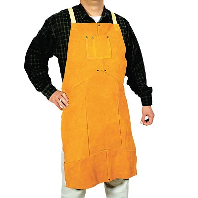 Select Split Cowhide Leather Bib Apron, 24 in W X 36 in L, Golden Brown ORS