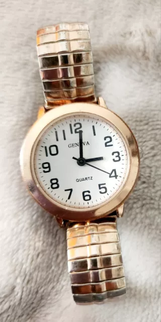 Geneva Silver / Gold Tone Quartz Slip On Bracelet Ladies Watch working order