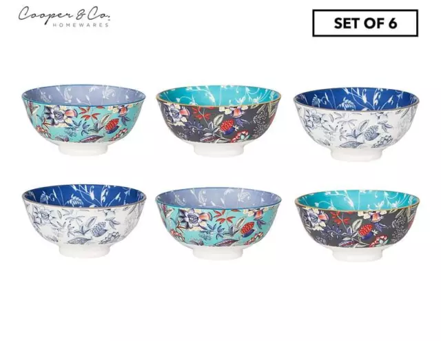 Set of 6 Cooper & Co. 11.5cm Porcelain Rice Bowls - Wabisabi / Chintz Floral