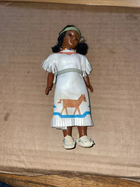 Vintage Native American Plastic Doll 1950’s  Carrying Baby In A Back-pouch !